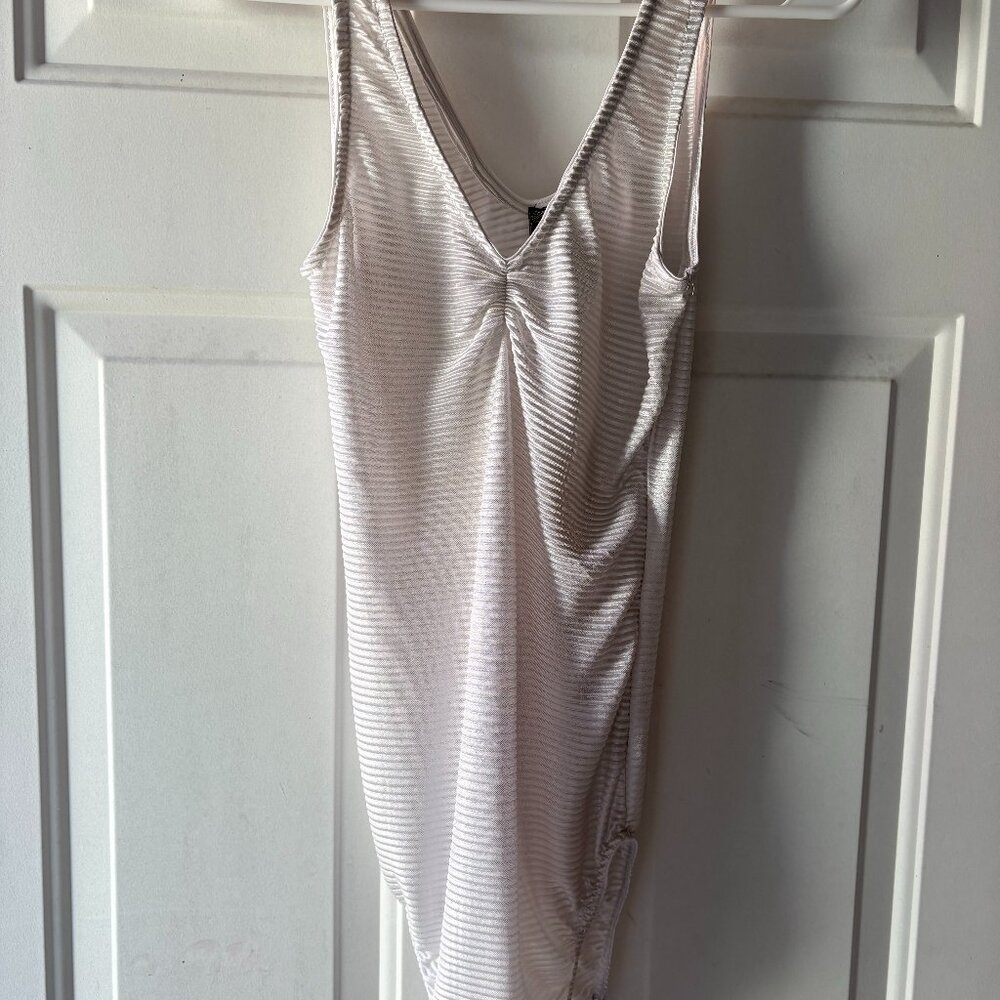 White Iridescent Ribbed Bodysuit
